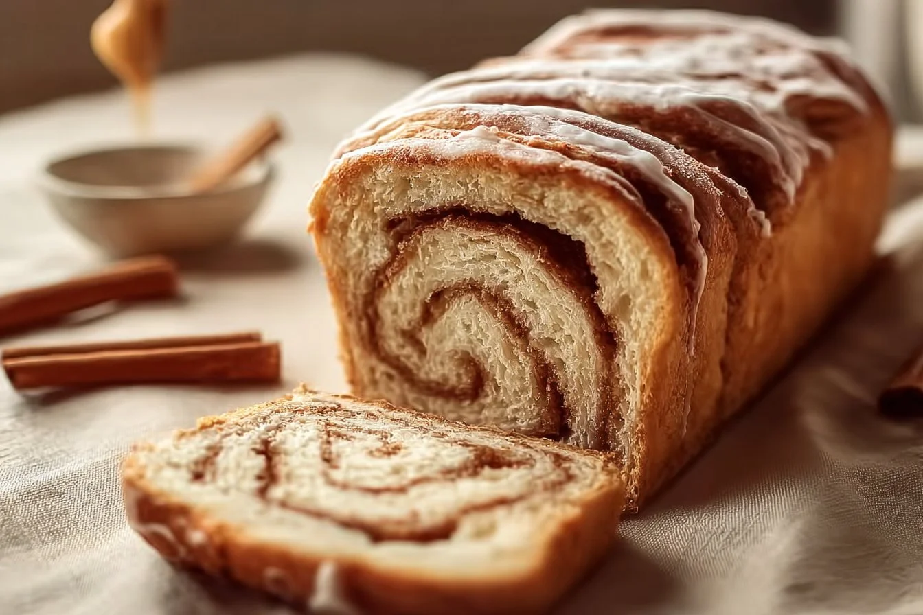 Sourdough Discard Cinnamon Bread with a golden brown crust and cinnamon swirl