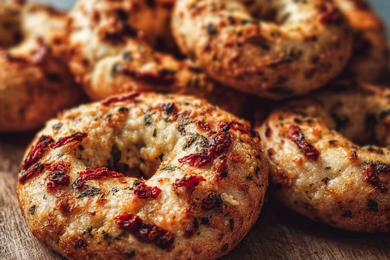 Sourdough Sun-Dried Tomato Bagels with Herbs and Cheese