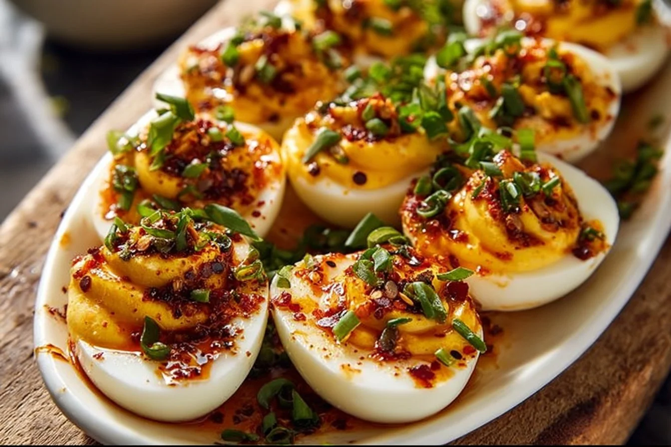 Spicy Chili Garlic Deviled Eggs