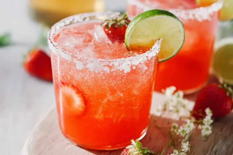 Strawberry Lime Mocktail Margarita served in a glass with fresh garnishes