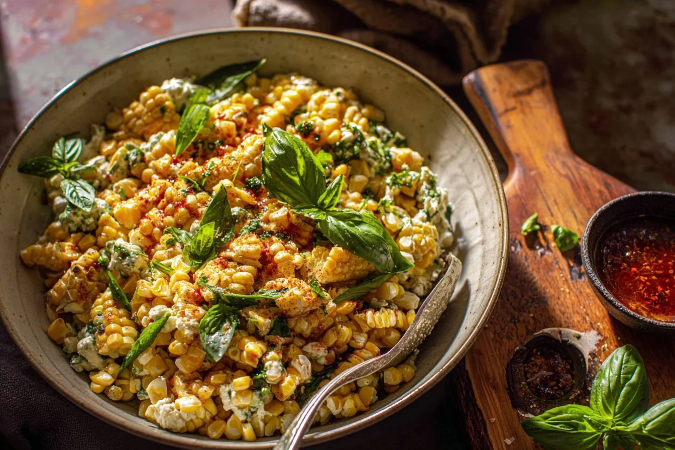 Colorful Street Corn Pasta Salad with fresh ingredients and vibrant toppings