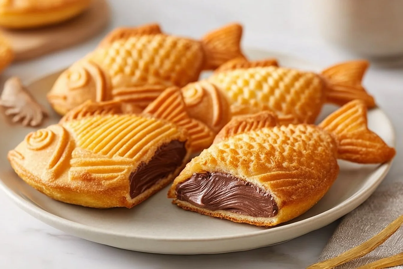 Delicious Taiyaki - Japanese fish-shaped pastry filled with sweet fillings