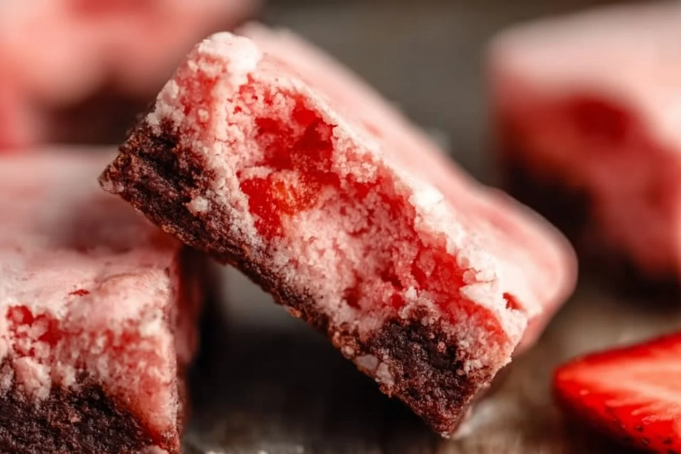 These are by far the best strawberry brownies made with a cake mix!! So easy too! #strawberry #brownies …