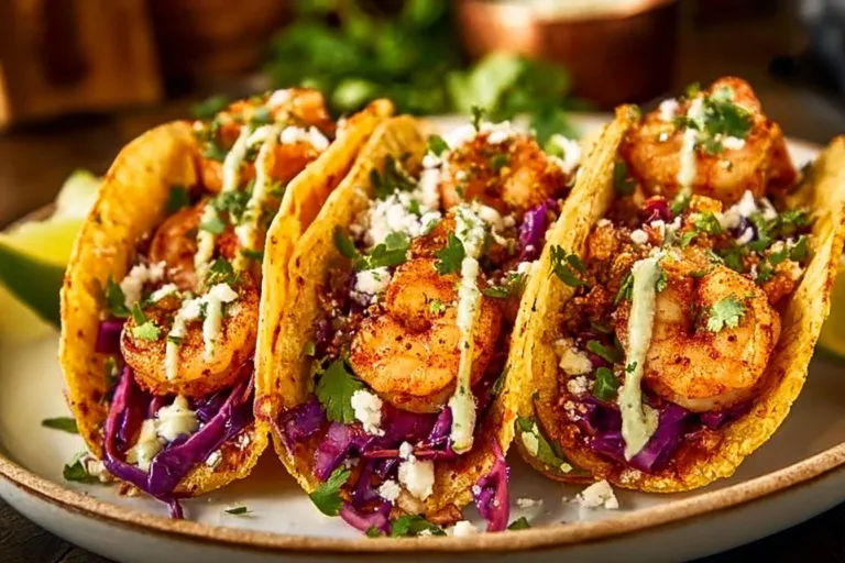 Delicious shrimp tacos filled with fresh ingredients and served in soft tortillas.
