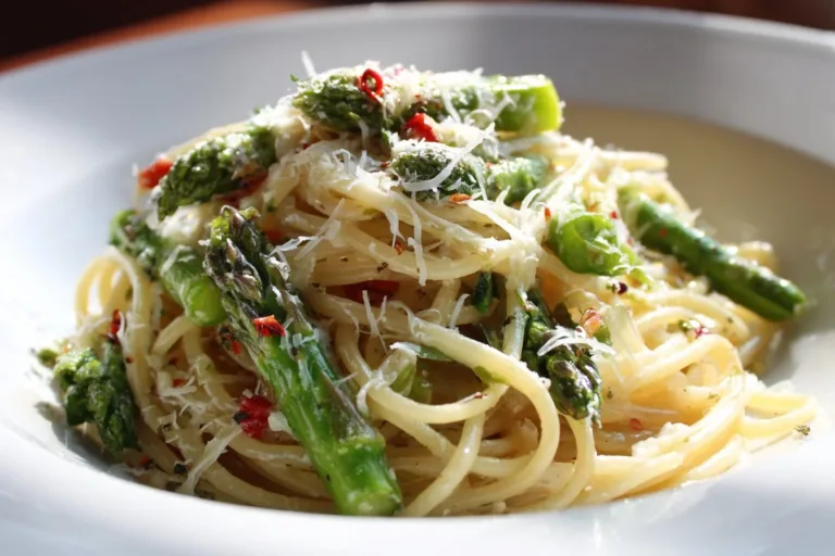 Plate of Asparagus Lemon Pasta with fresh asparagus and lemon zest