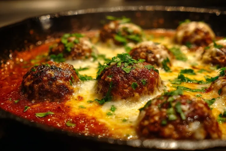 Delicious baked meatballs served with marinara sauce in a bowl