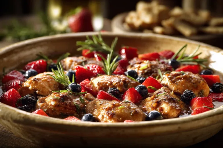 Delicious balsamic chicken cooked with fresh herbs and served on a plate