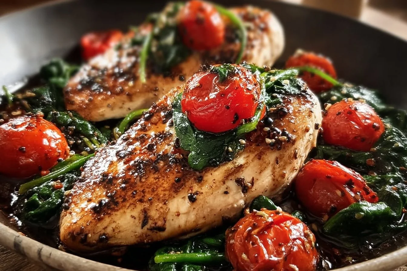 Balsamic Chicken Breast with Spinach and Tomatoes