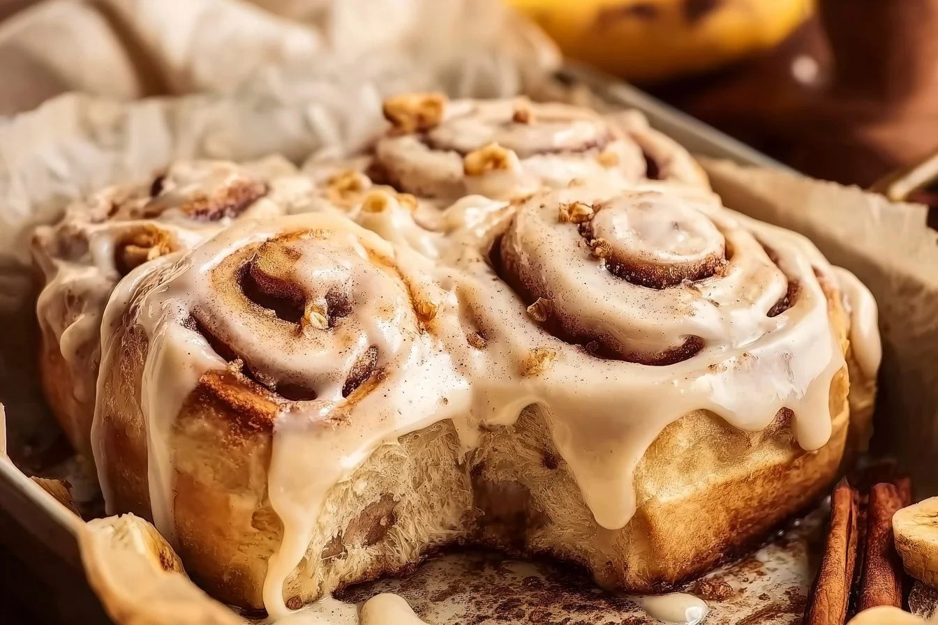 Banana Bread Cinnamon Rolls With Cream Cheese Frosting