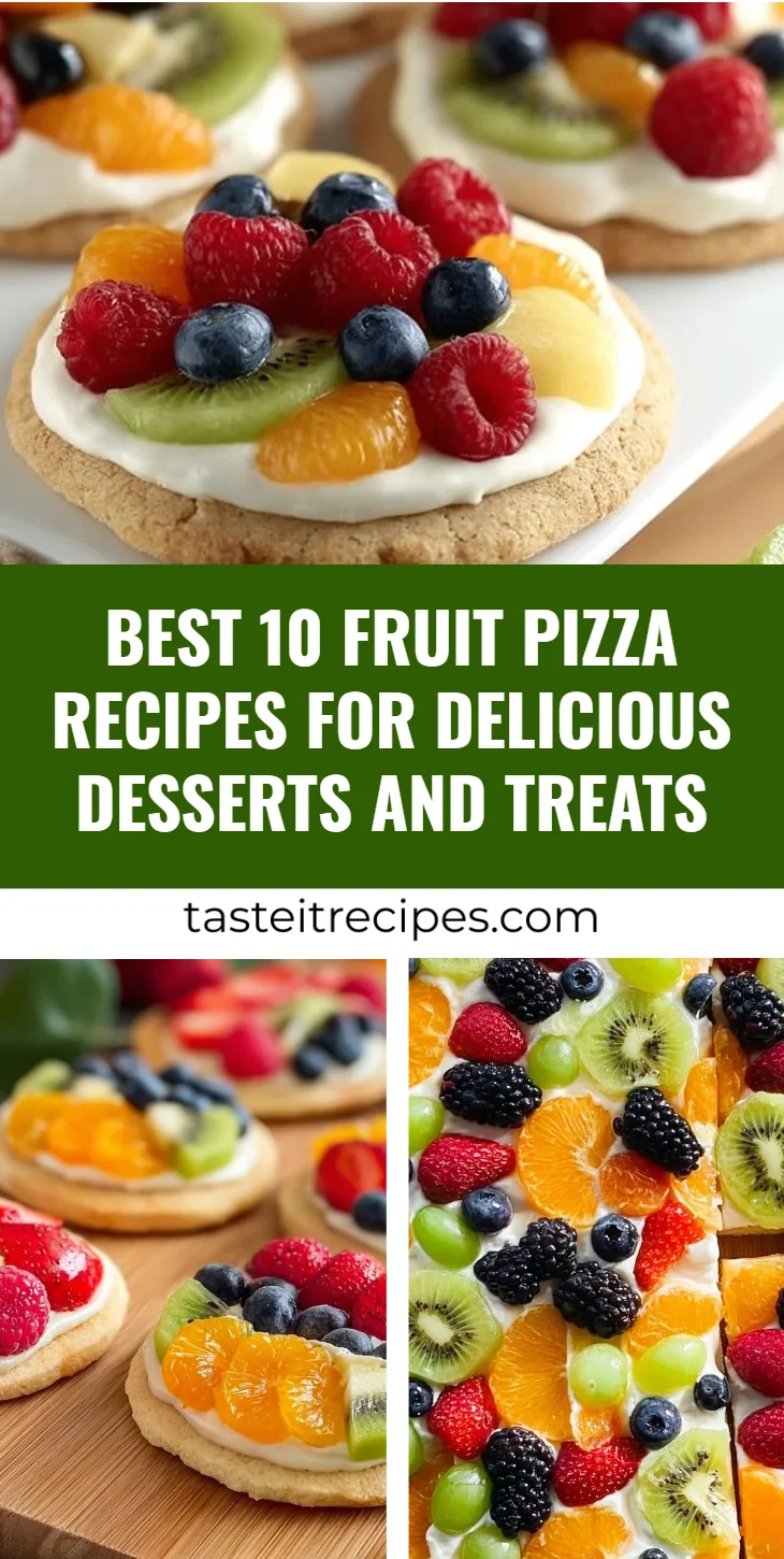 Colorful fruit pizza topped with fresh fruits and creamy frosting
