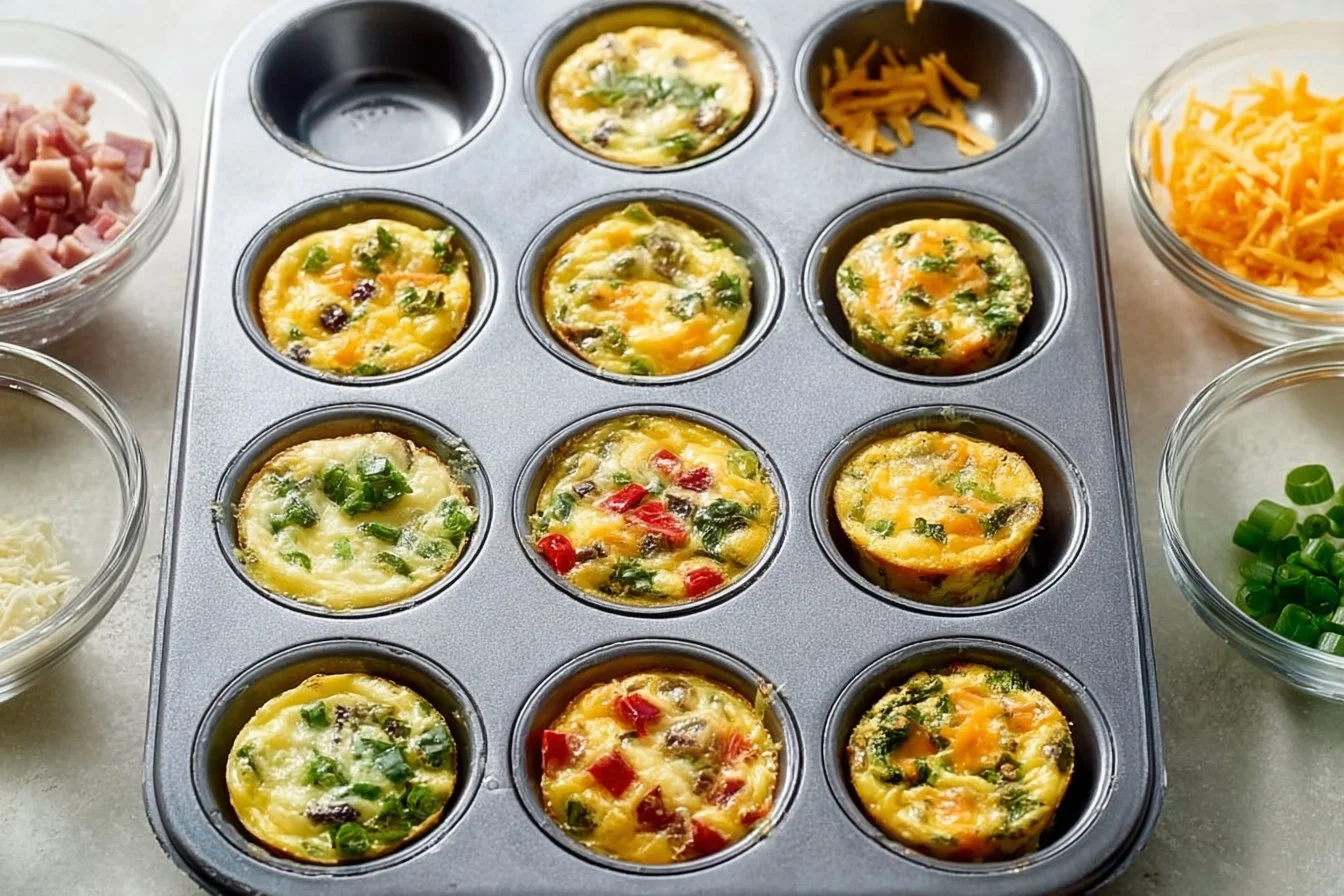 Delicious breakfast egg muffin cups baked with veggies and cheese