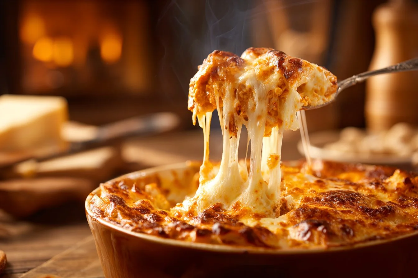 Delicious Buffalo Chicken Cheese Bake served hot in a baking dish