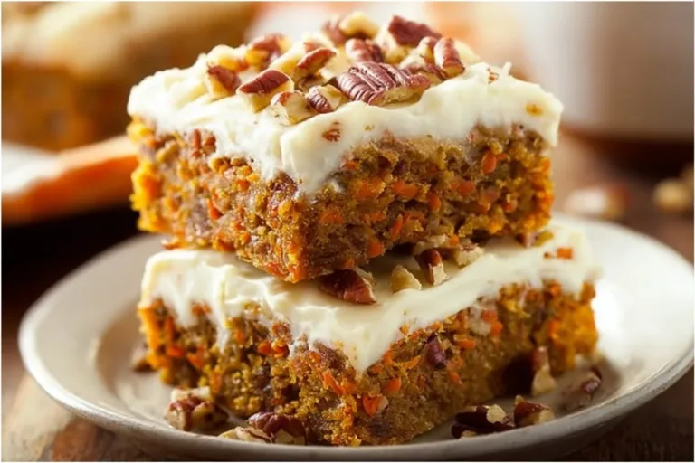 Delicious Carrot Cake Blondies with cream cheese frosting and nuts