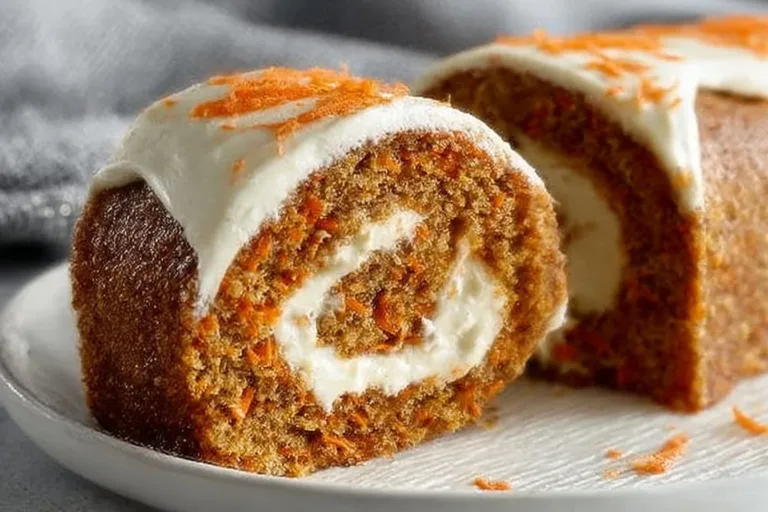 Carrot cake roll dessert with cream cheese frosting filling