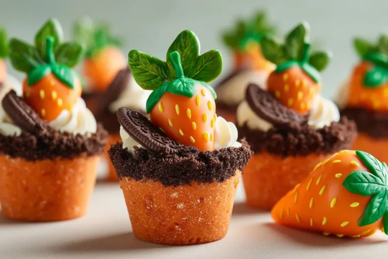 Carrot Patch Dirt Cups recipe featuring chocolate pudding and crushed cookies.