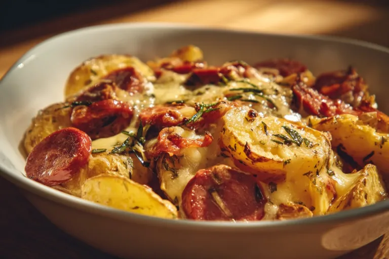 Cheesy ranch potatoes topped with melted cheese and ranch seasoning.