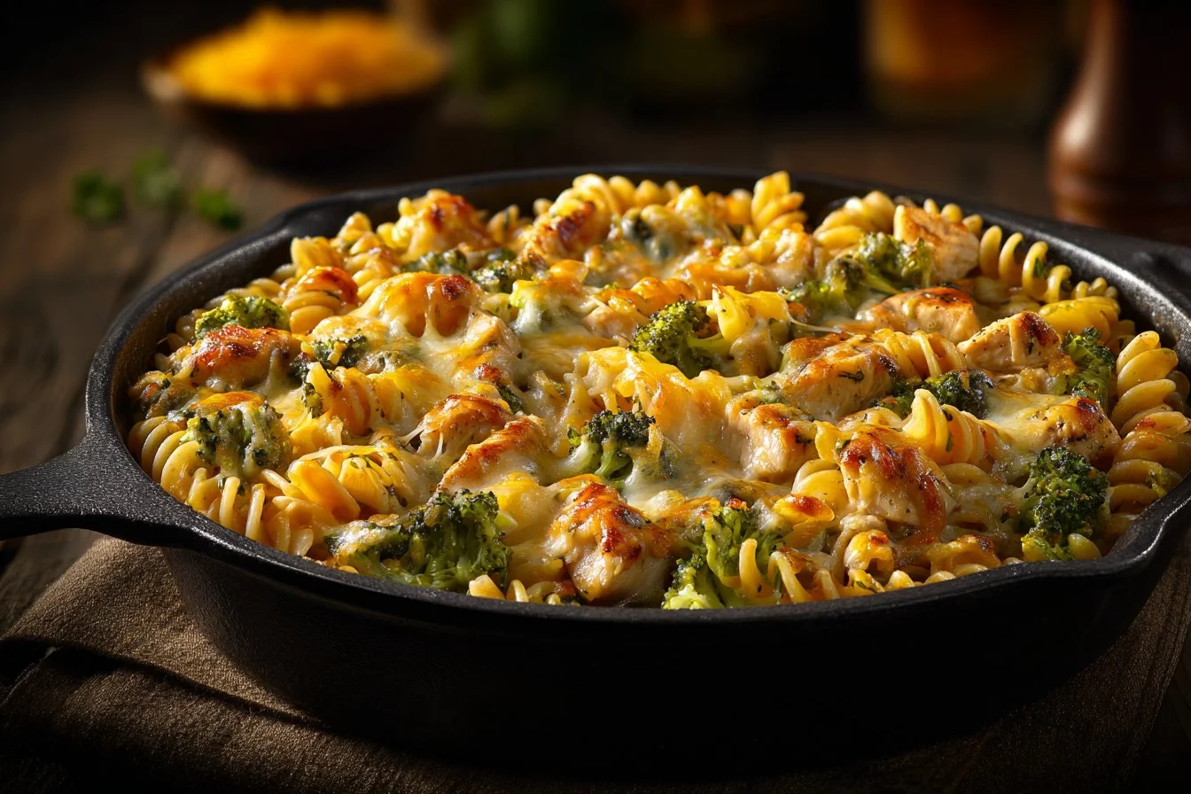 Delicious Chicken Broccoli Pasta Bake with creamy sauce and tender chicken