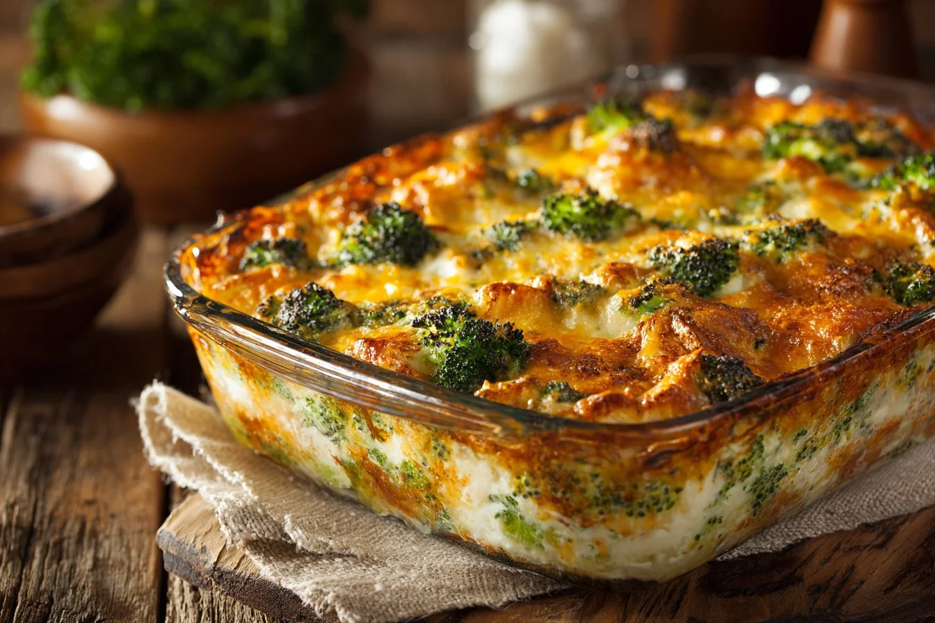 Delicious Chicken Broccoli Casserole with rice and cheese