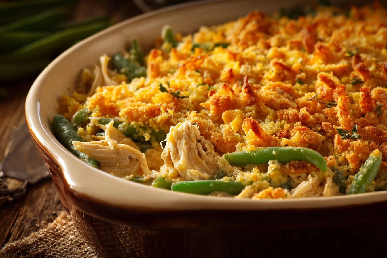 Delicious Chicken and Stuffing Casserole served in a baking dish