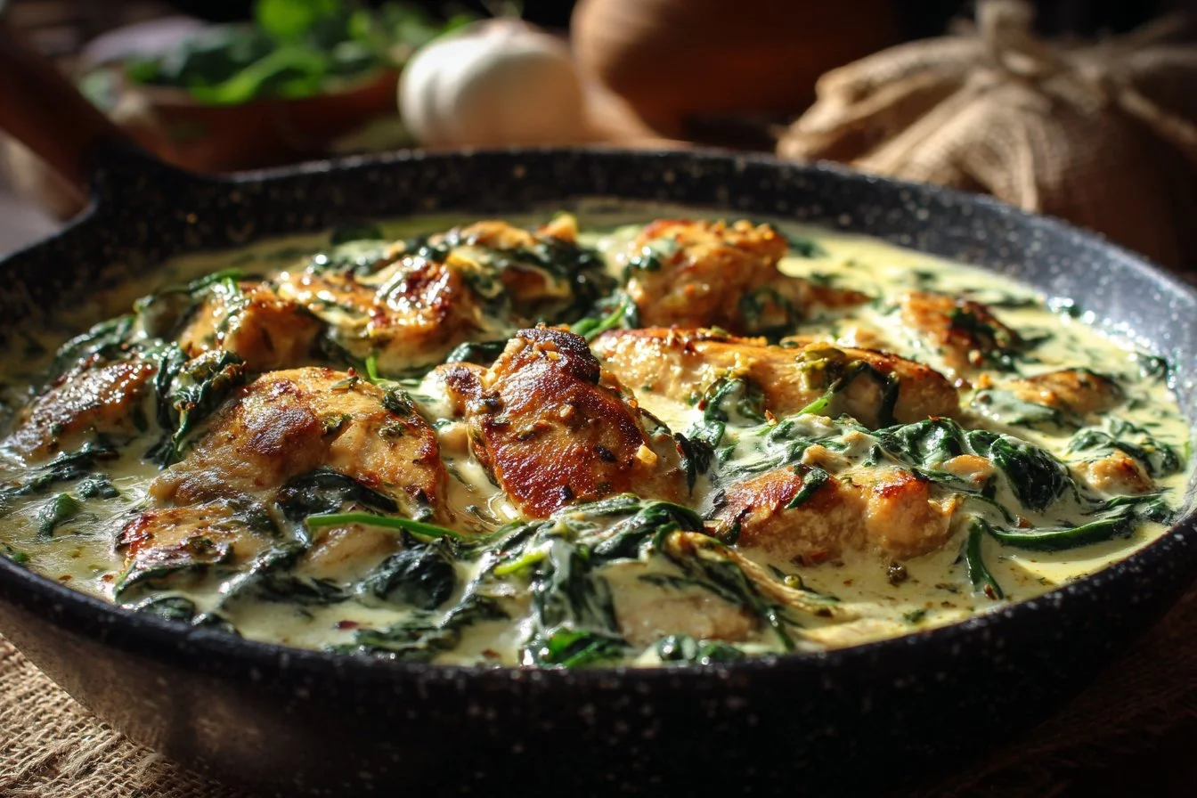 Delicious Chicken Florentine with creamy spinach and tender chicken on a plate.
