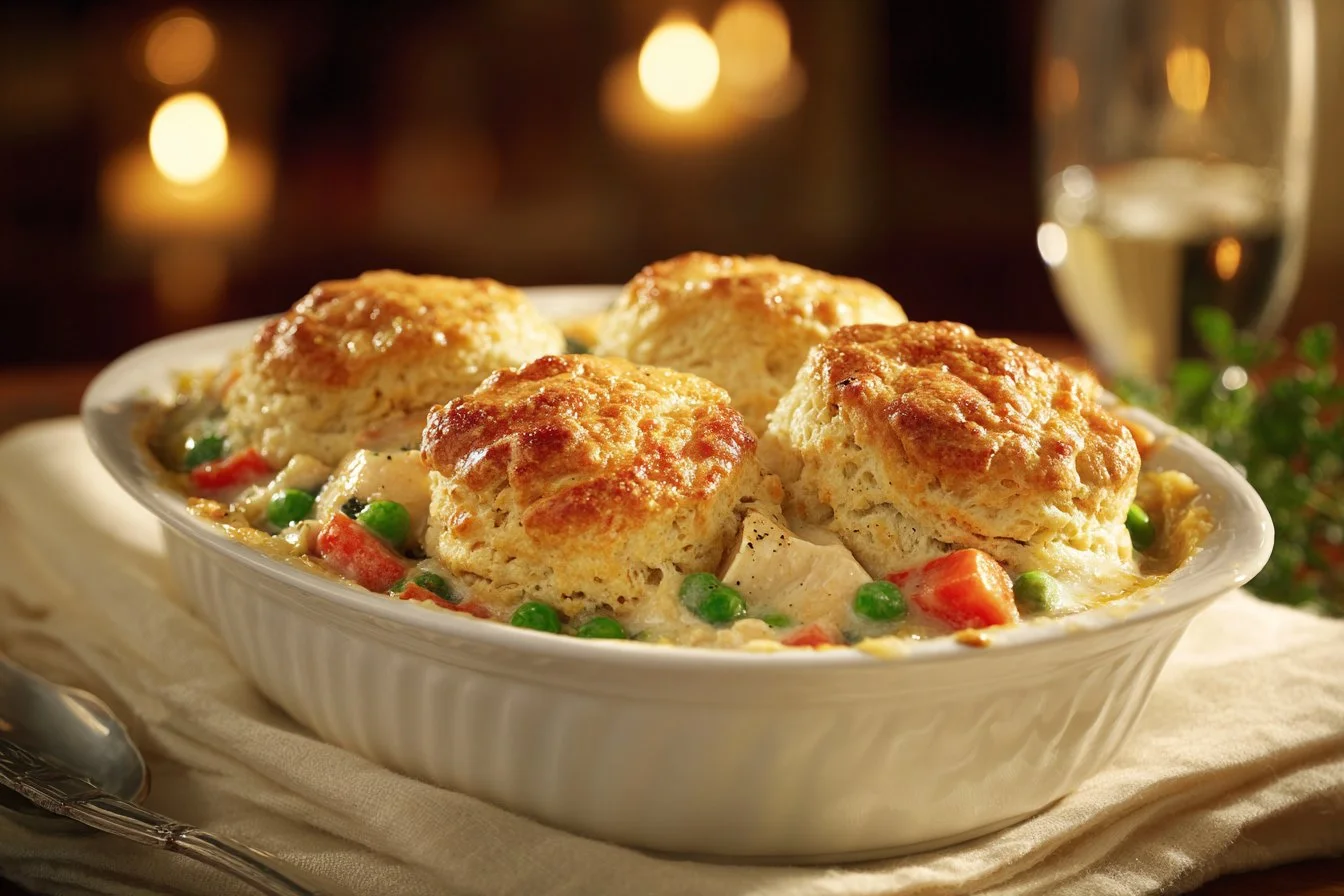 Delicious Chicken Pot Pie Casserole with vegetables and flaky crust