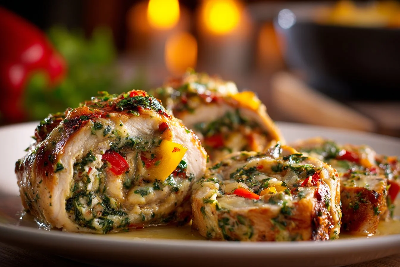 Delicious Chicken Roulade with savory fillings displayed on a plate