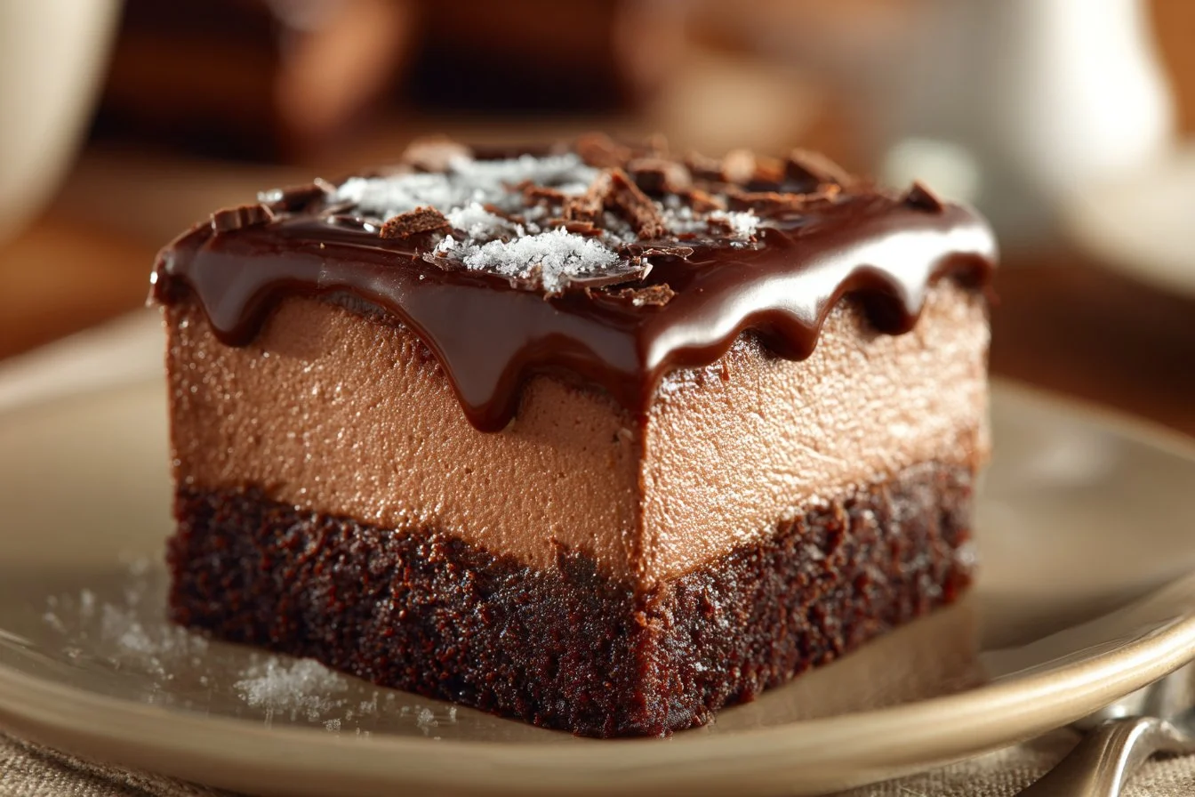 Decadent chocolate mousse brownies served on a plate, rich and fudgy.