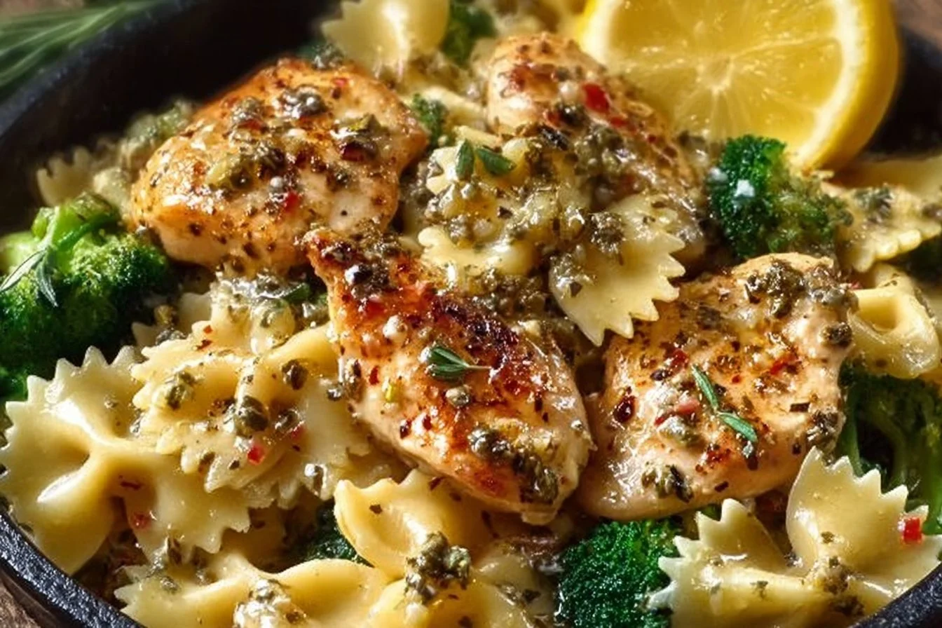 Cowboy Butter Lemon Bowtie Chicken with Broccoli