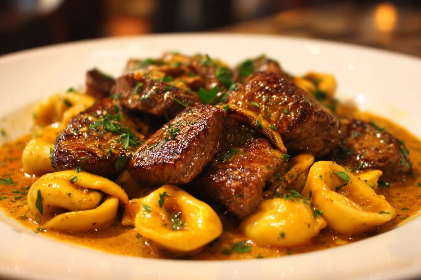 Delicious Cracked Garlic Steak Tortellini served in Creamhouse Sauce