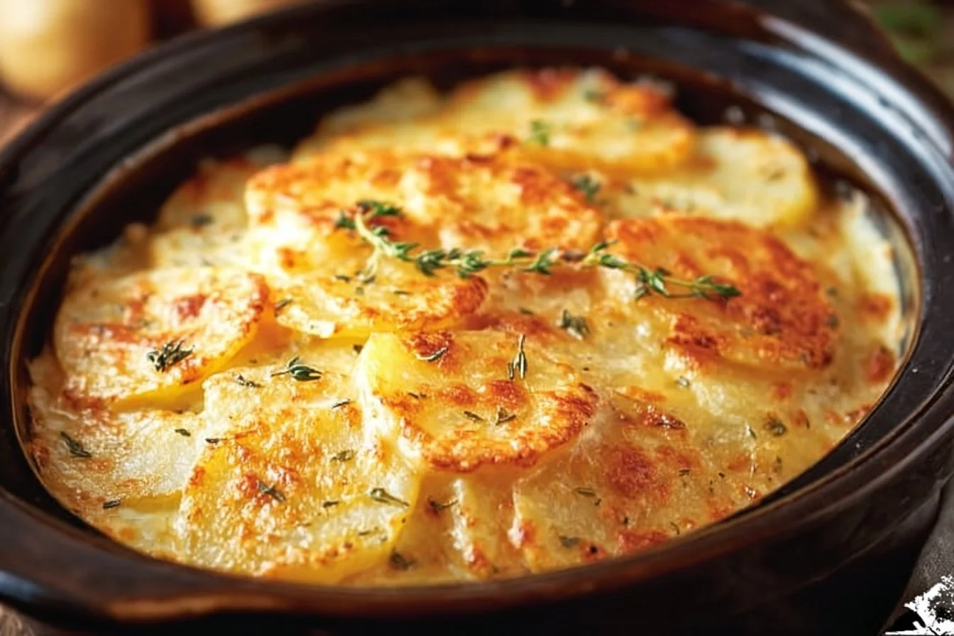 Creamy cheesy scalloped potatoes baked to perfection with layers of cheese