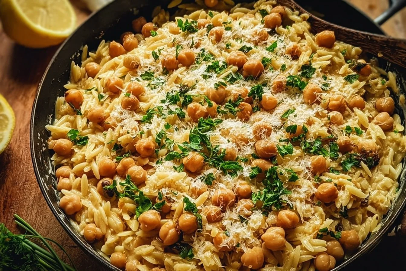 Creamy Lemon Ricotta Orzo with Chickpeas