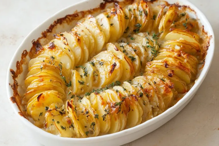 Delicious creamy scalloped potatoes baked to perfection