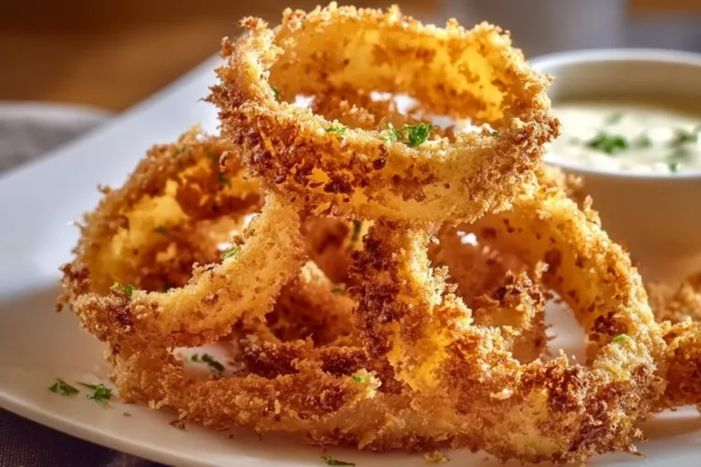 Crispy air fryer onion rings served as a tasty snack or side dish
