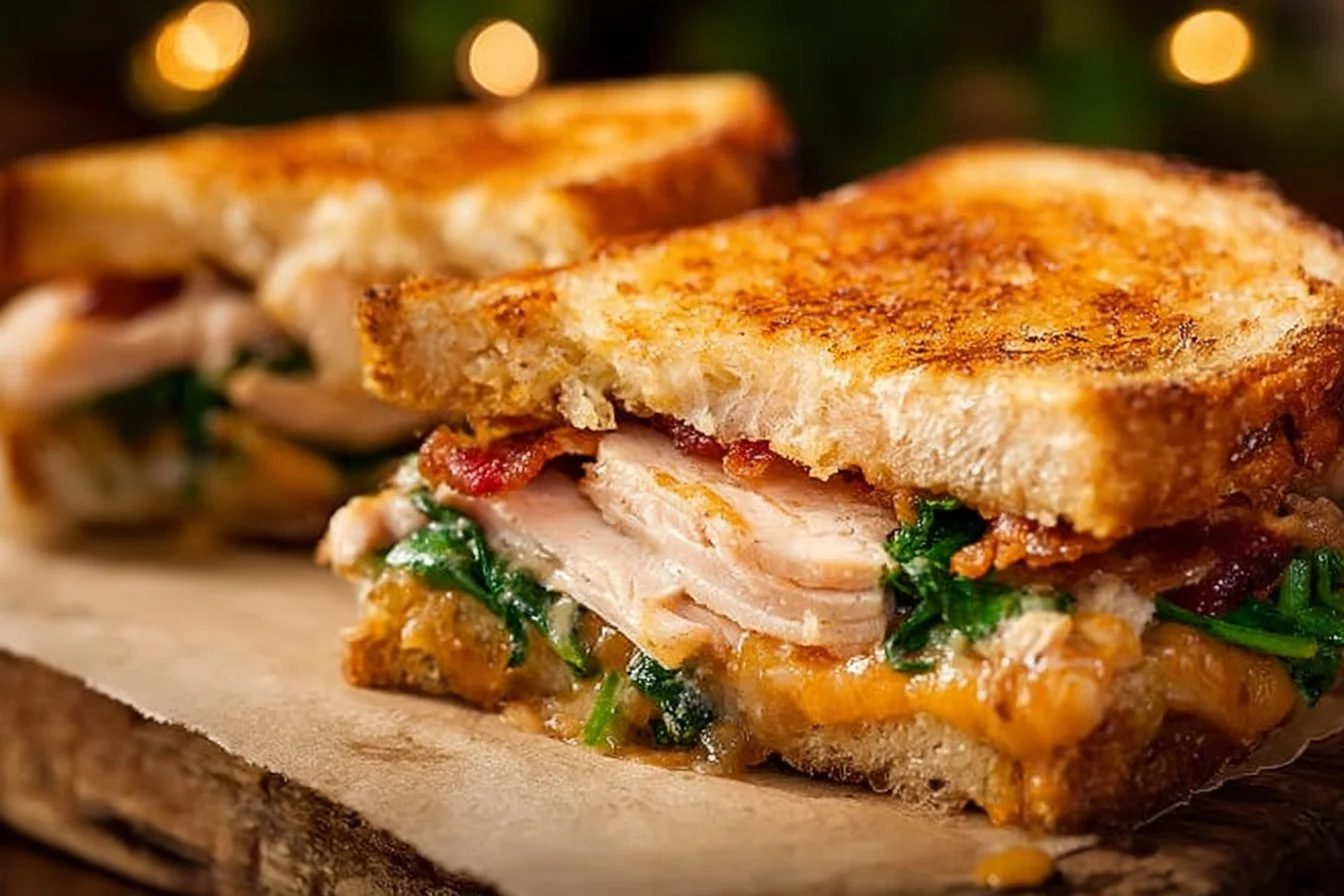 Turkey Melt with Bacon, Spinach, and Cheddar