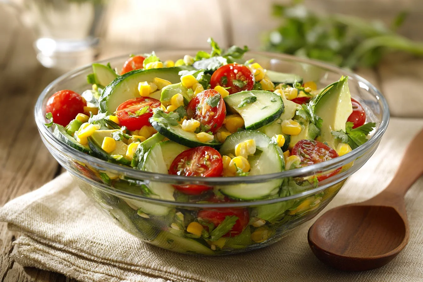Fresh and colorful cucumber salad served in a bowl