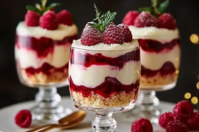 Delightful mini trifles with layers of fresh fruits and cream served in elegant cups.