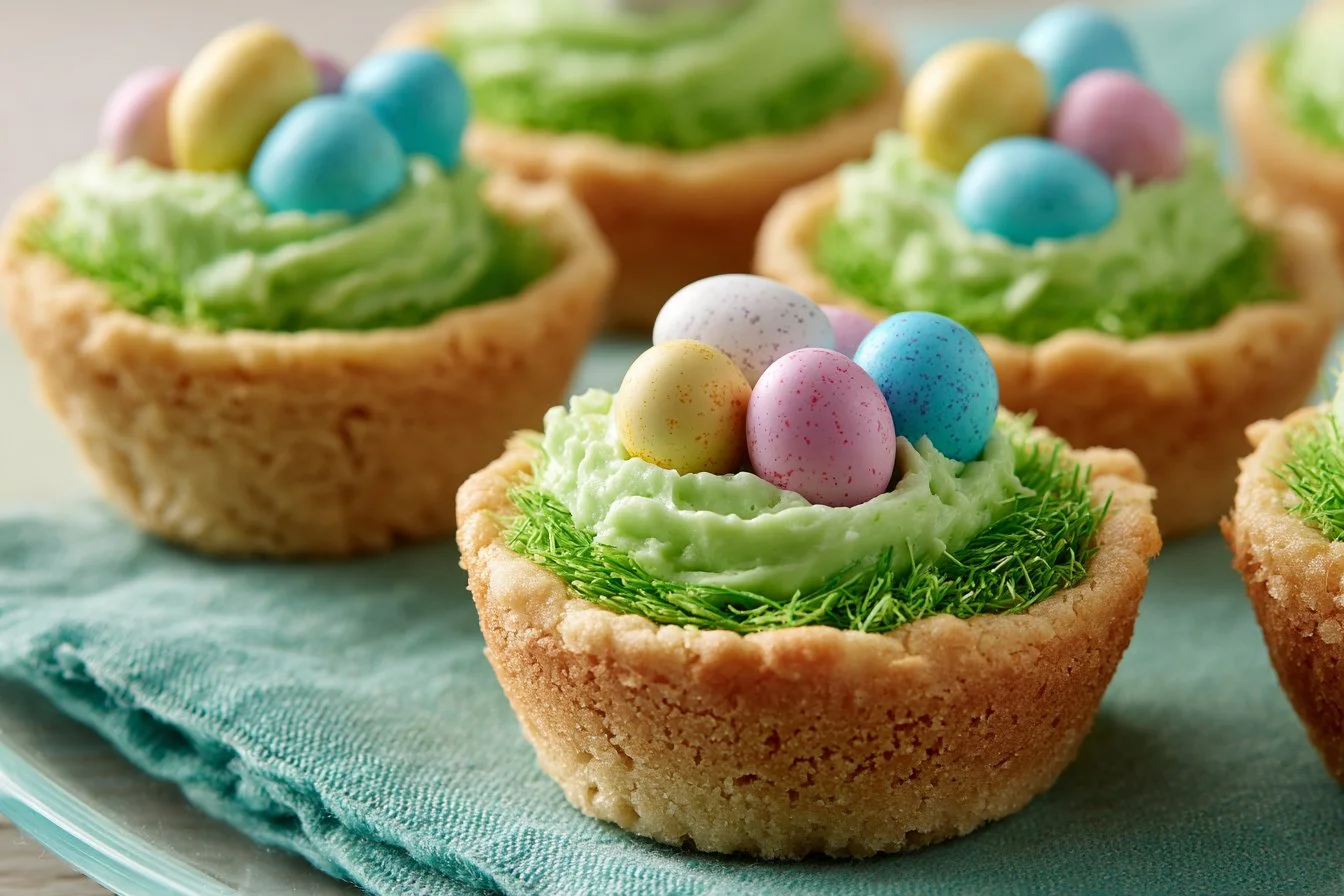 Easter Basket Sugar Cookie Cups decorated with colorful candies
