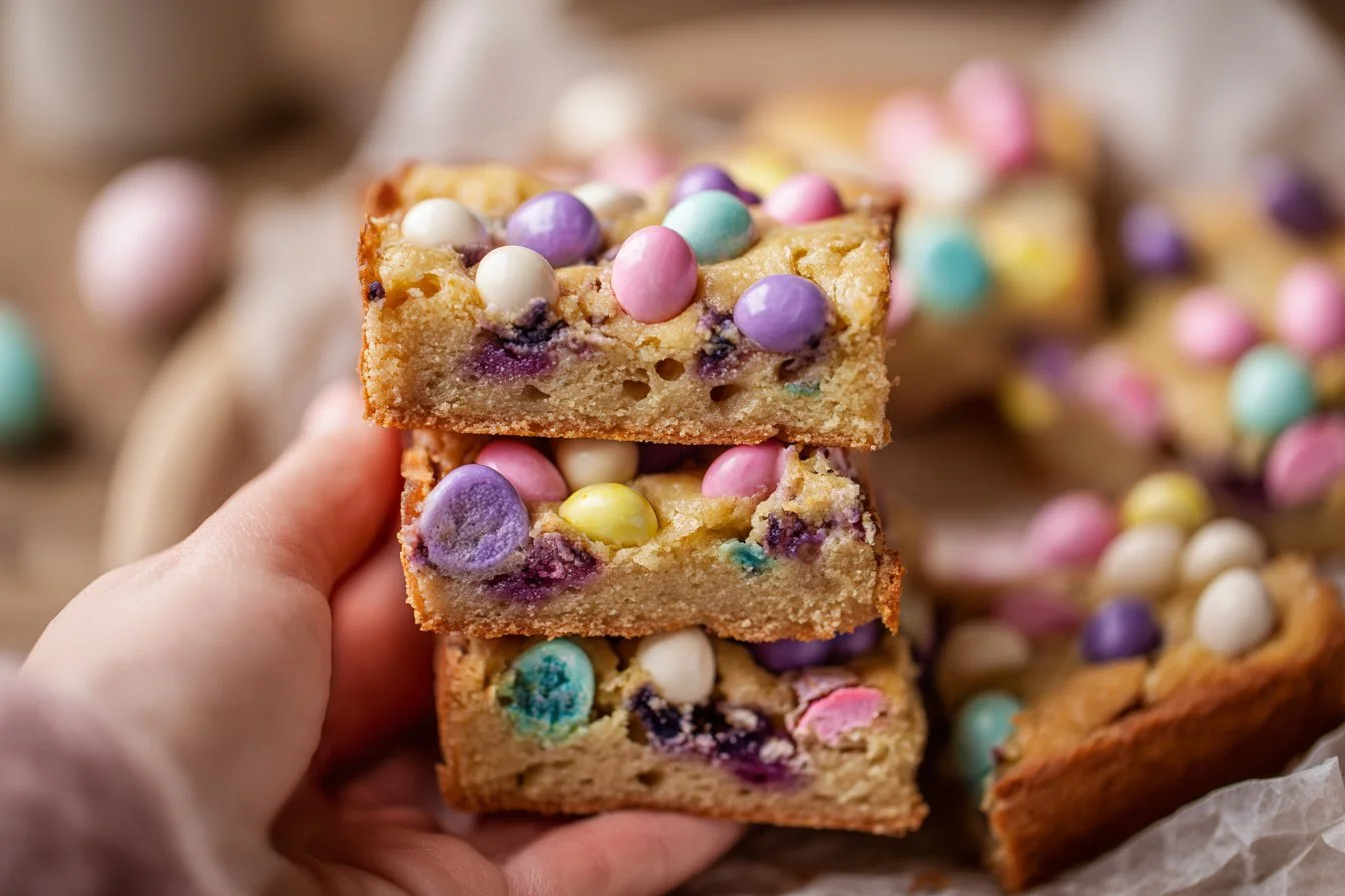 Delicious Easter Cake Mix Cookie Bars topped with colorful sprinkles