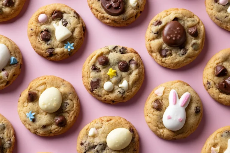 Easter chocolate cookies decorated with colorful sprinkles on a plate