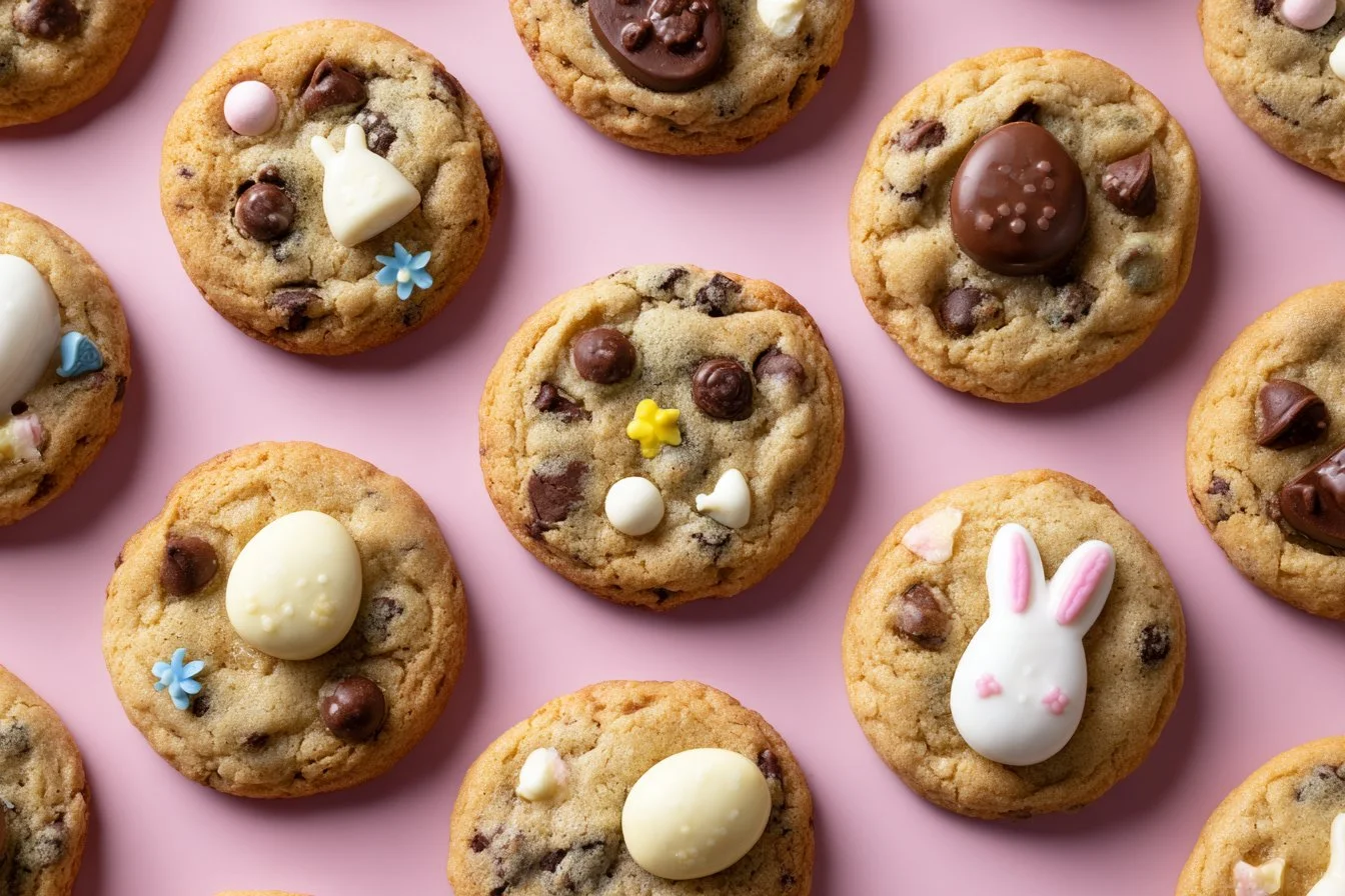 Easter chocolate cookies decorated with colorful sprinkles on a plate
