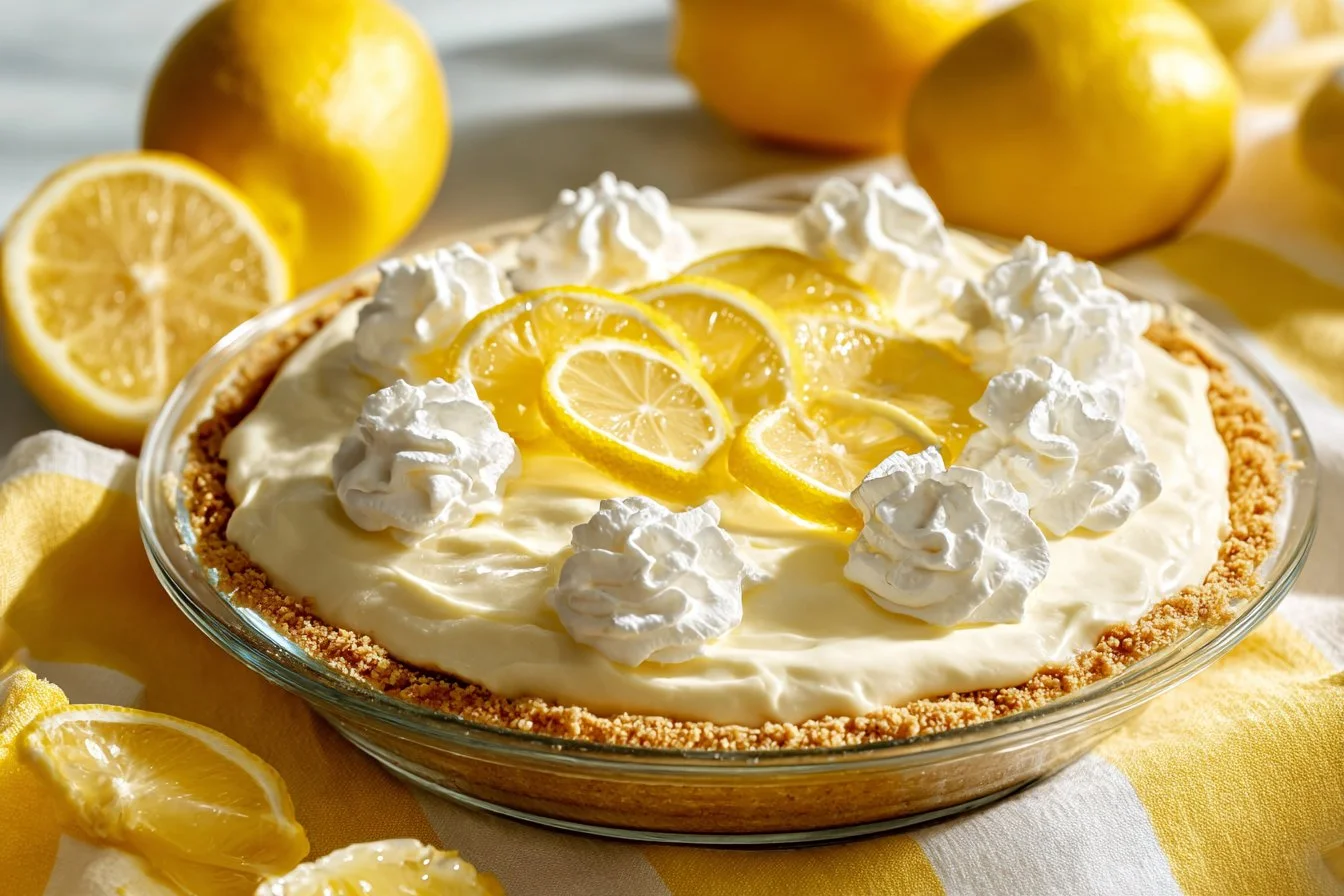 Delicious easy lemon cream pie with a creamy filling and zesty lemon topping.