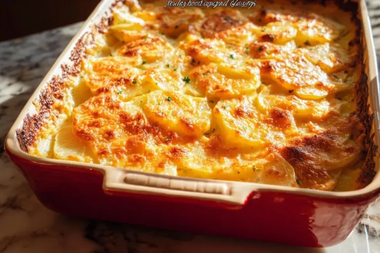Delicious easy scalloped potatoes recipe with cheese and creamy layers
