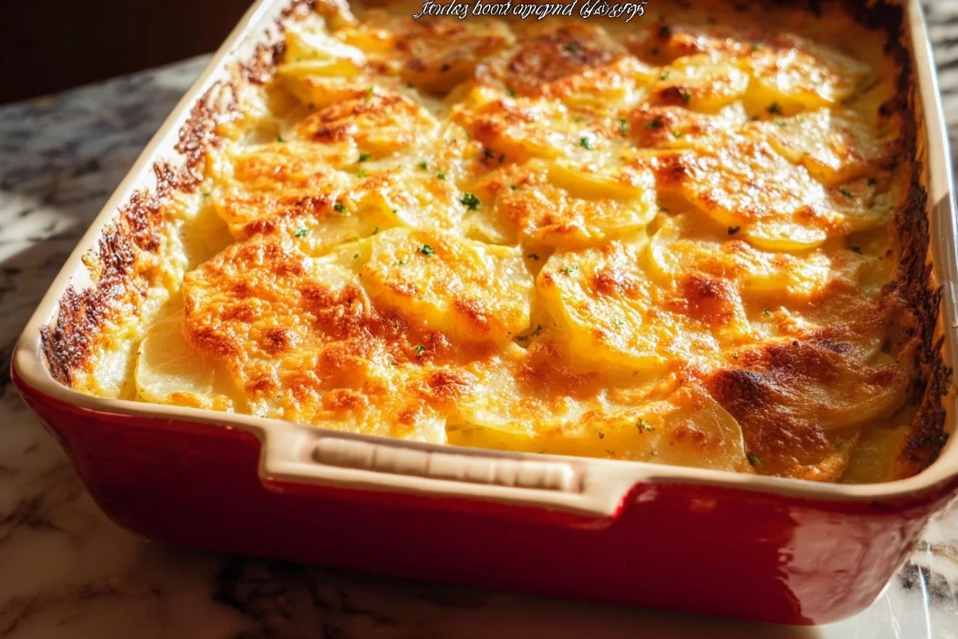 Delicious easy scalloped potatoes recipe with cheese and creamy layers