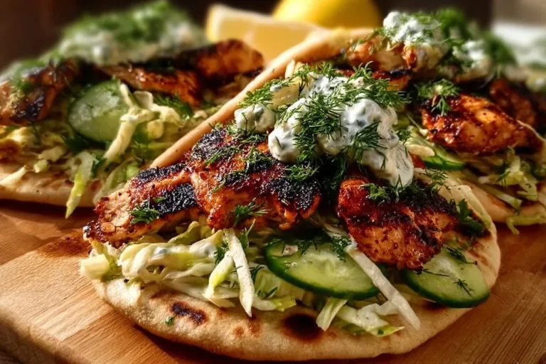 Delicious flavor-packed chicken pitas served with fresh ingredients