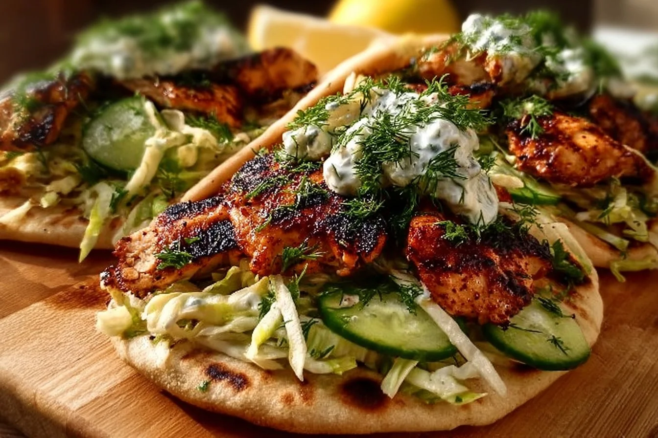 Delicious flavor-packed chicken pitas served with fresh ingredients