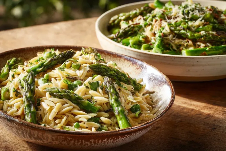 Delicious Garlic Butter Asparagus Pasta served in a bowl with fresh herbs