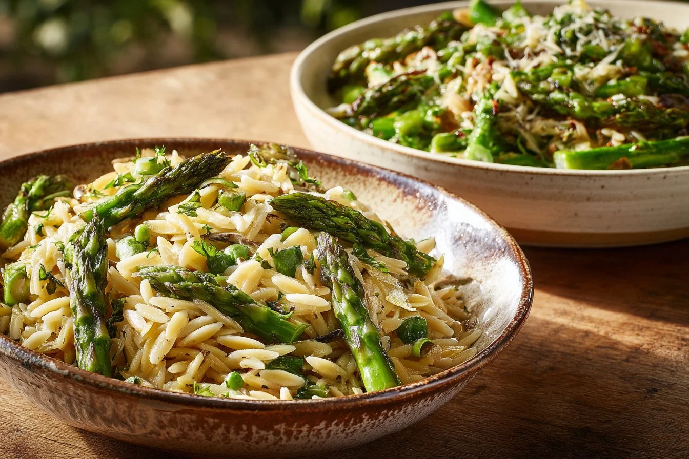 Delicious Garlic Butter Asparagus Pasta served in a bowl with fresh herbs