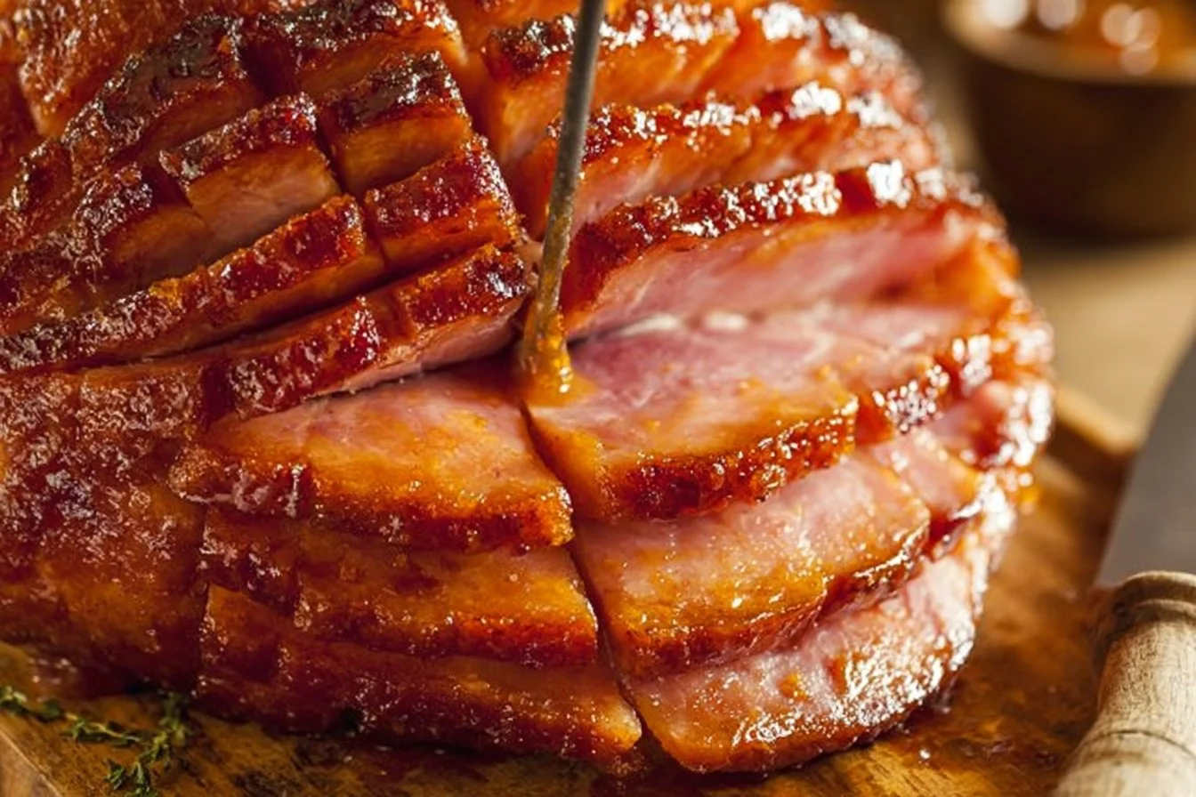 Deliciously glazed ham, perfect for festive celebrations and special occasions.
