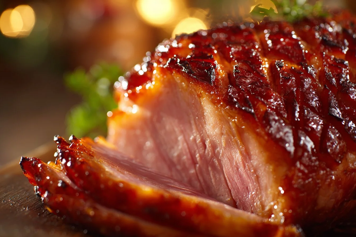 Delicious glazed ham served on a festive table, perfect for holiday meals