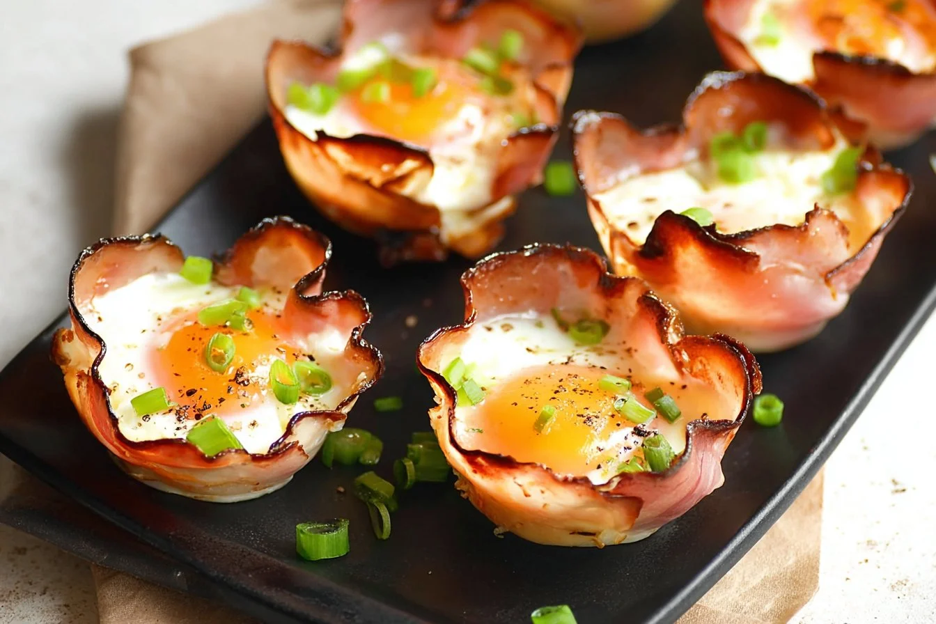 Ham and Cheese Egg Cups served in egg cups for a breakfast delight.